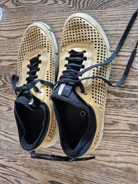 Ecco Gold Perforated Lace-Up Sneakers with Black Trim